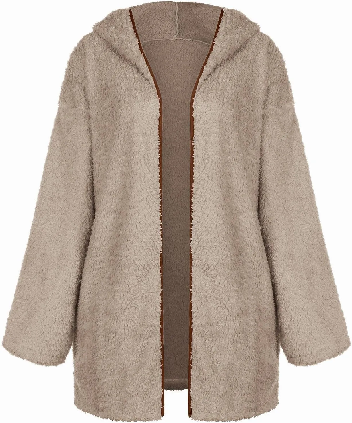 Fuzzy Fleece Jacket Women Full Zip Up Hooded Winter Coats Sherpa Lined Fluffy Hoodie Oversized Faux Fur Outerwear