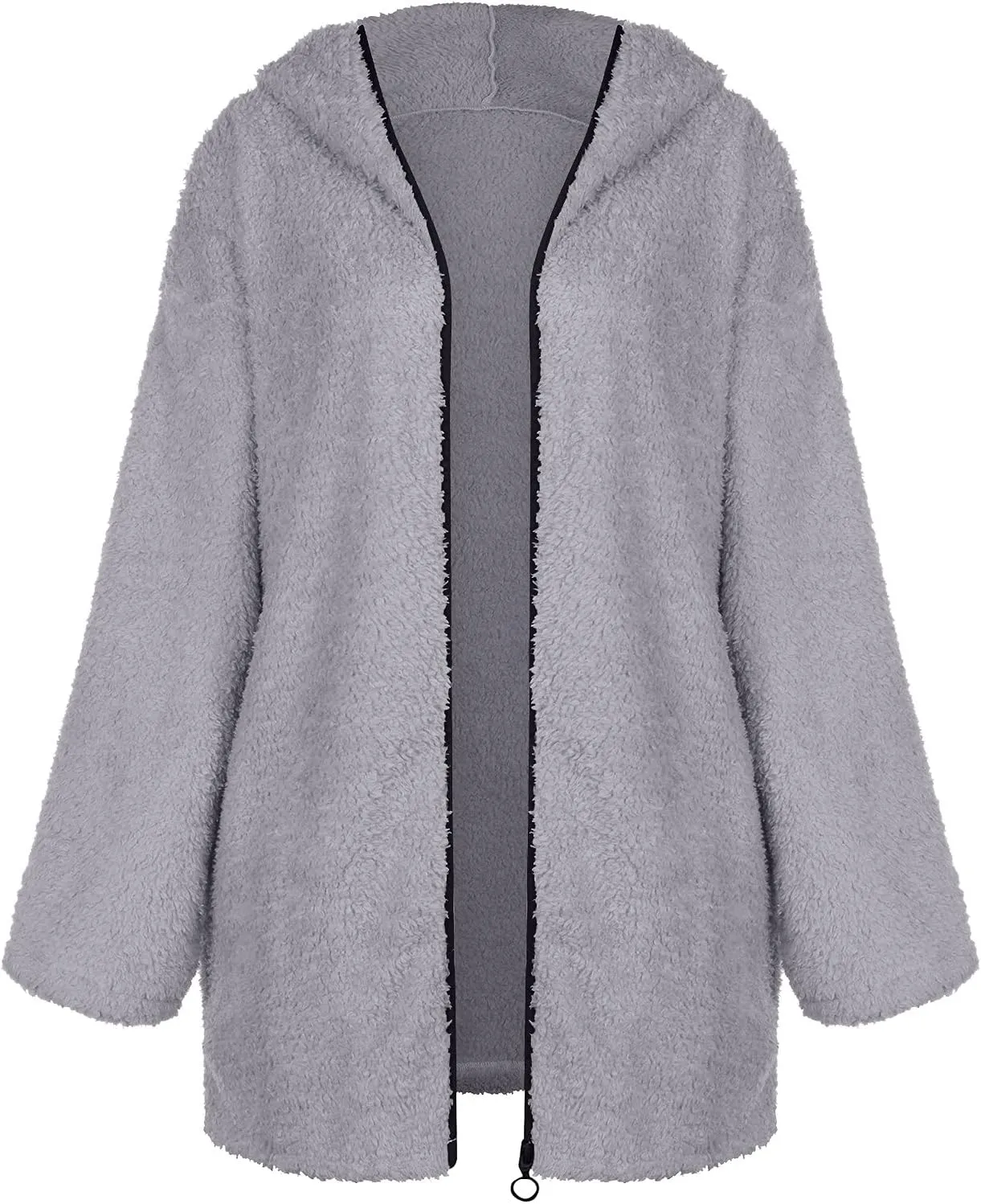 Fuzzy Fleece Jacket Women Full Zip Up Hooded Winter Coats Sherpa Lined Fluffy Hoodie Oversized Faux Fur Outerwear