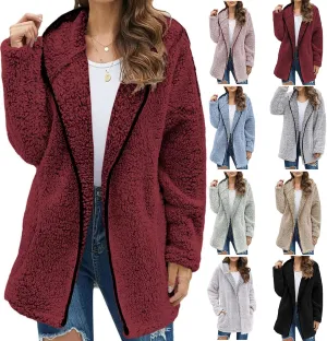 Fuzzy Fleece Jacket Women Full Zip Up Hooded Winter Coats Sherpa Lined Fluffy Hoodie Oversized Faux Fur Outerwear