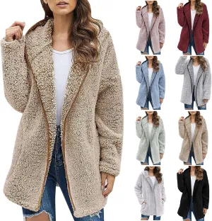 Fuzzy Fleece Jacket Women Full Zip Up Hooded Winter Coats Sherpa Lined Fluffy Hoodie Oversized Faux Fur Outerwear