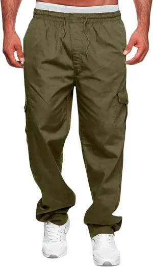 FZVYD Men's Cropped Pants Joggers Cargo Pants Fashion Casual Sweatpants Work Pants Drawstring Loose Trousers with Pockets