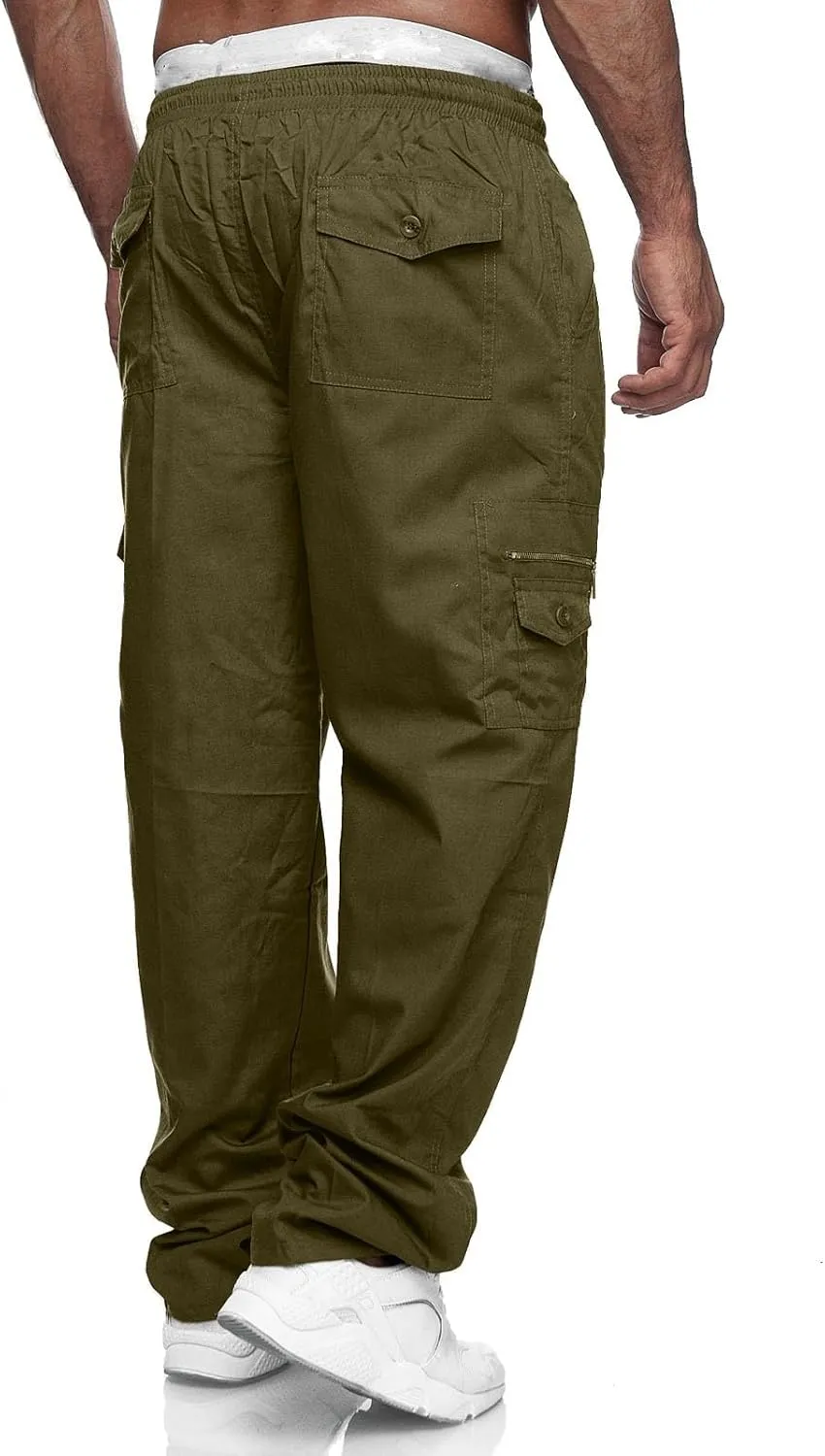 FZVYD Men's Cropped Pants Joggers Cargo Pants Fashion Casual Sweatpants Work Pants Drawstring Loose Trousers with Pockets