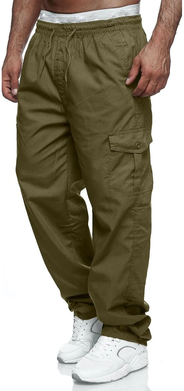 FZVYD Men's Cropped Pants Joggers Cargo Pants Fashion Casual Sweatpants Work Pants Drawstring Loose Trousers with Pockets