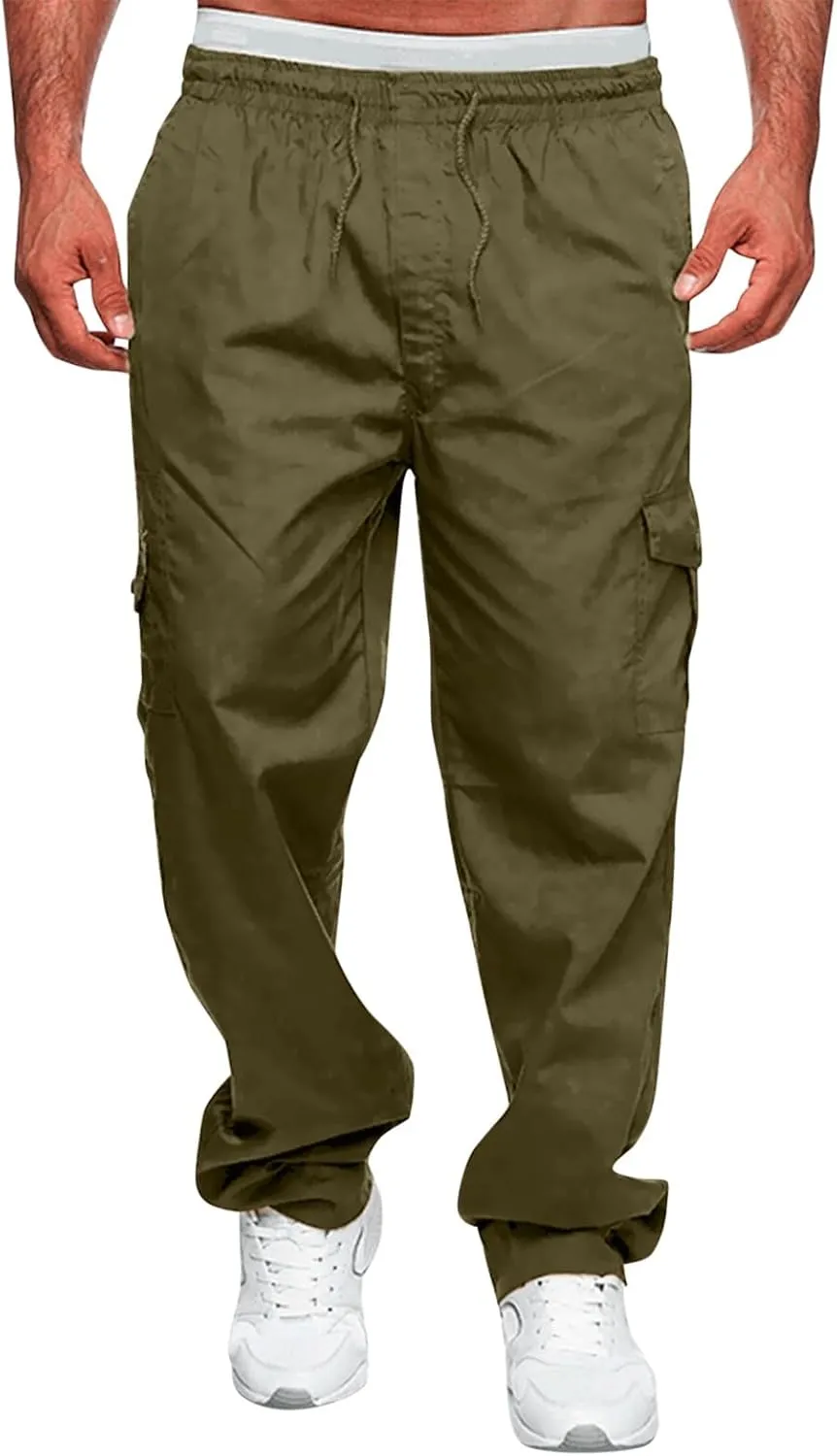 FZVYD Men's Cropped Pants Joggers Cargo Pants Fashion Casual Sweatpants Work Pants Drawstring Loose Trousers with Pockets