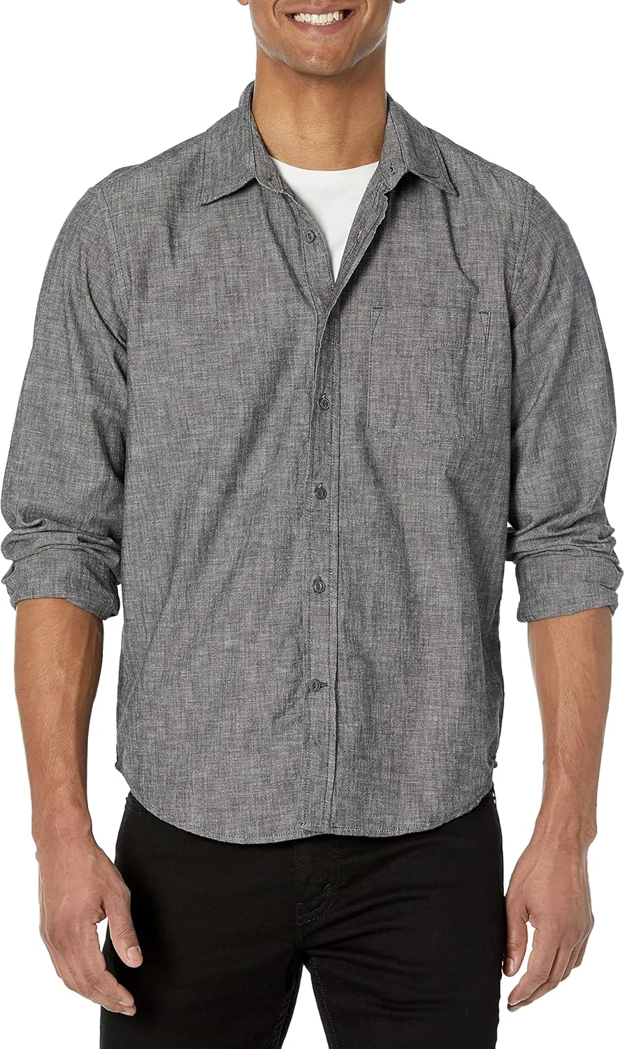 GAP Men's Long Sleeve Chambray Woven Button-Down Shirt