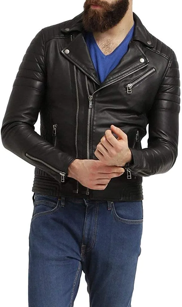 Genuine Lambskin Leather Motorcycle Biker Leather Jacket Men CL-01