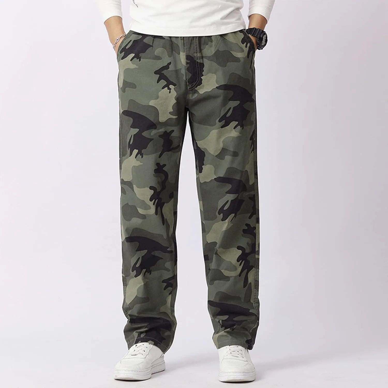 GIERIDUC Men's Fleece Cargo Sweatpants Big and Tall Cargo Pants for Men Half Long Half Short Pants Mens Wide Corduroy Pants