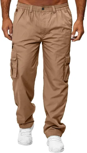 GIERIDUC Mens Stretch Waist Cargo Pants Mens Khaki Cargo Pants Relaxed Fit Mens Activewear Pants Tall Best Long Pants for Men