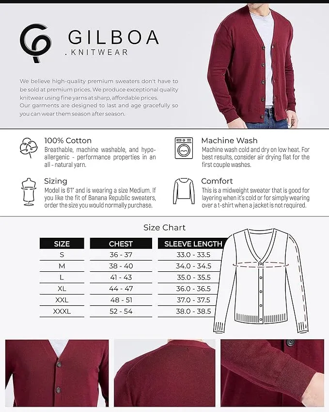 Gilboa Men's 100% Cotton Cardigan Sweater