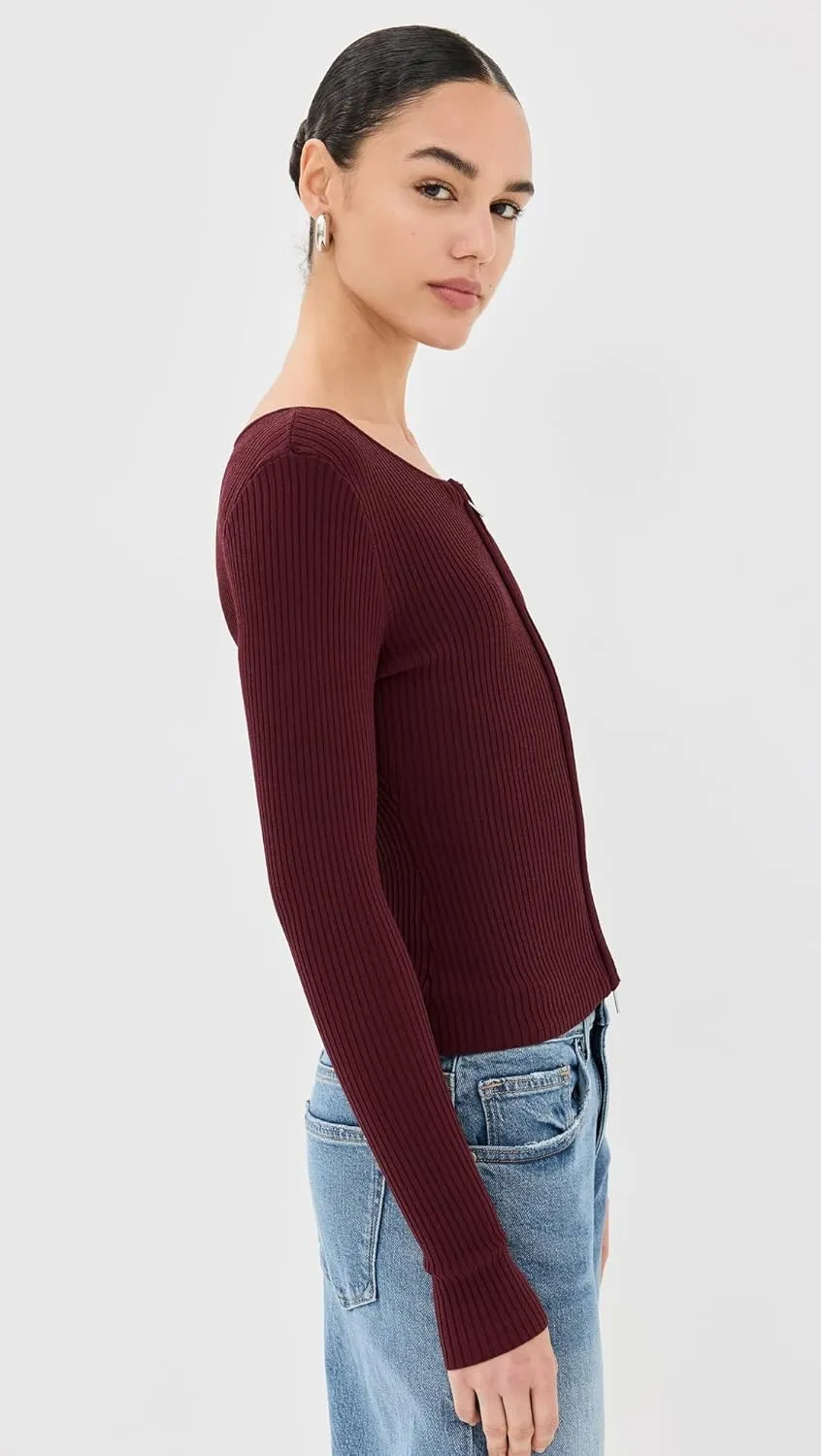 Good American Women's Virgo Rib Zip Front Sweater