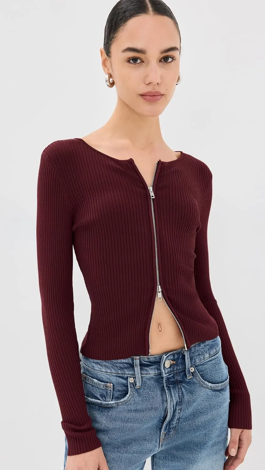 Good American Women's Virgo Rib Zip Front Sweater