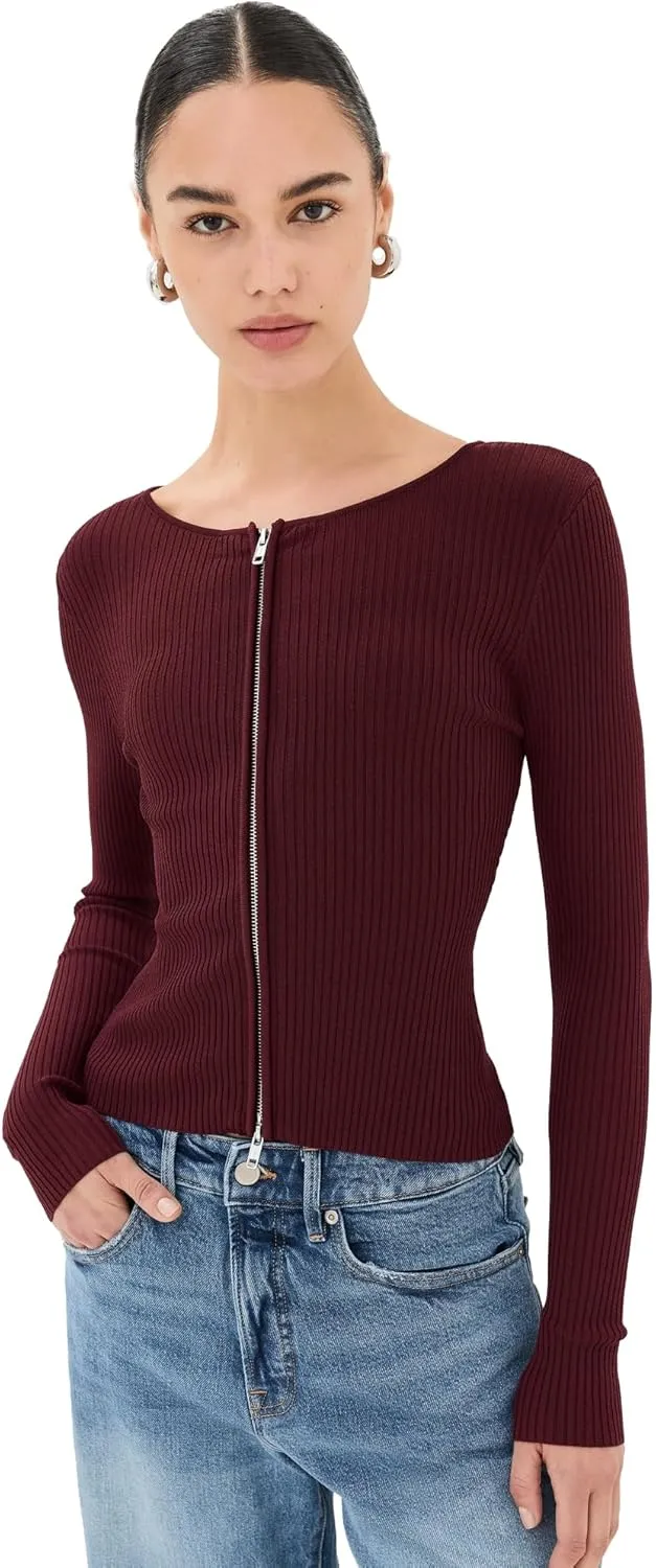 Good American Women's Virgo Rib Zip Front Sweater