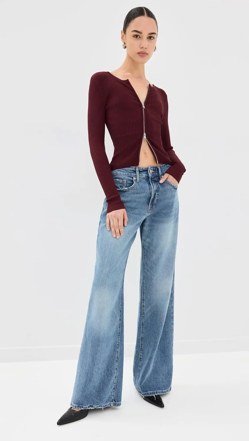 Good American Women's Virgo Rib Zip Front Sweater