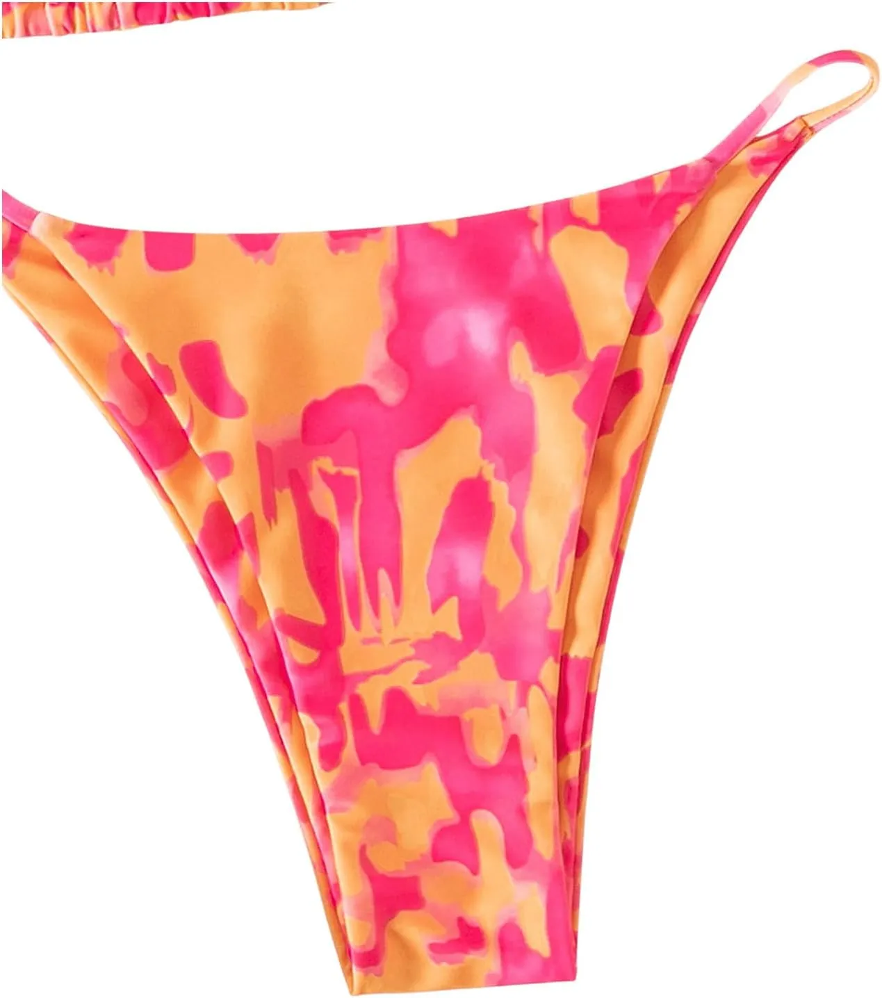 GORGLITTER Women's Triangle G String Bikini Set Color Block High Cut Swimsuit Tie Dye Summer Bathing Suit