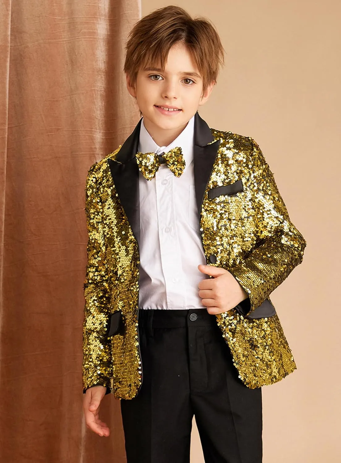 GRACE KARIN Boys Sequins Blazers Slim Fit Glitter Suit Jacket Formal Blazer for Party Prom 5-14 Years