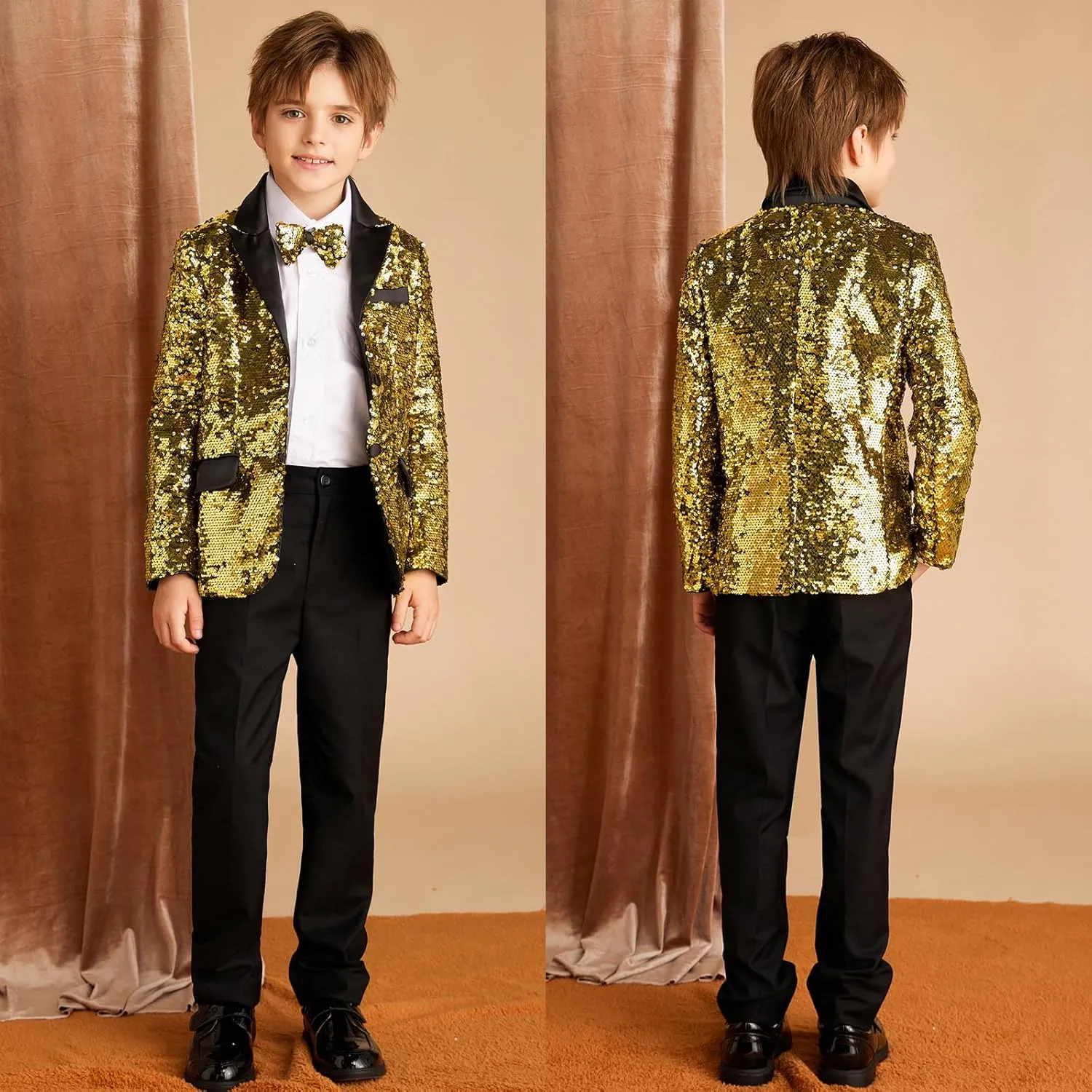 GRACE KARIN Boys Sequins Blazers Slim Fit Glitter Suit Jacket Formal Blazer for Party Prom 5-14 Years