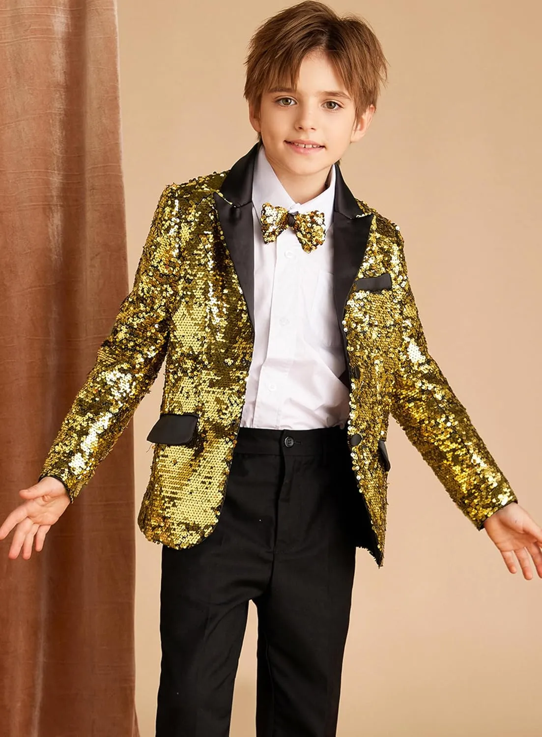 GRACE KARIN Boys Sequins Blazers Slim Fit Glitter Suit Jacket Formal Blazer for Party Prom 5-14 Years