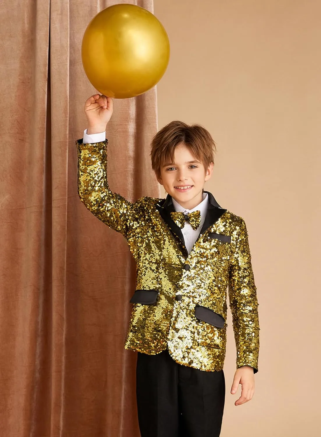 GRACE KARIN Boys Sequins Blazers Slim Fit Glitter Suit Jacket Formal Blazer for Party Prom 5-14 Years