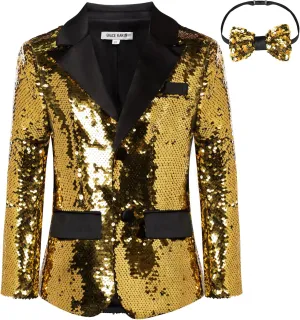 GRACE KARIN Boys Sequins Blazers Slim Fit Glitter Suit Jacket Formal Blazer for Party Prom 5-14 Years