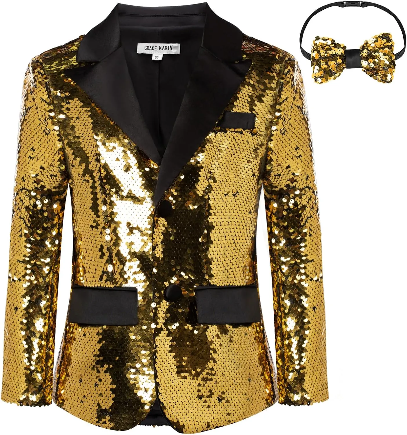 GRACE KARIN Boys Sequins Blazers Slim Fit Glitter Suit Jacket Formal Blazer for Party Prom 5-14 Years