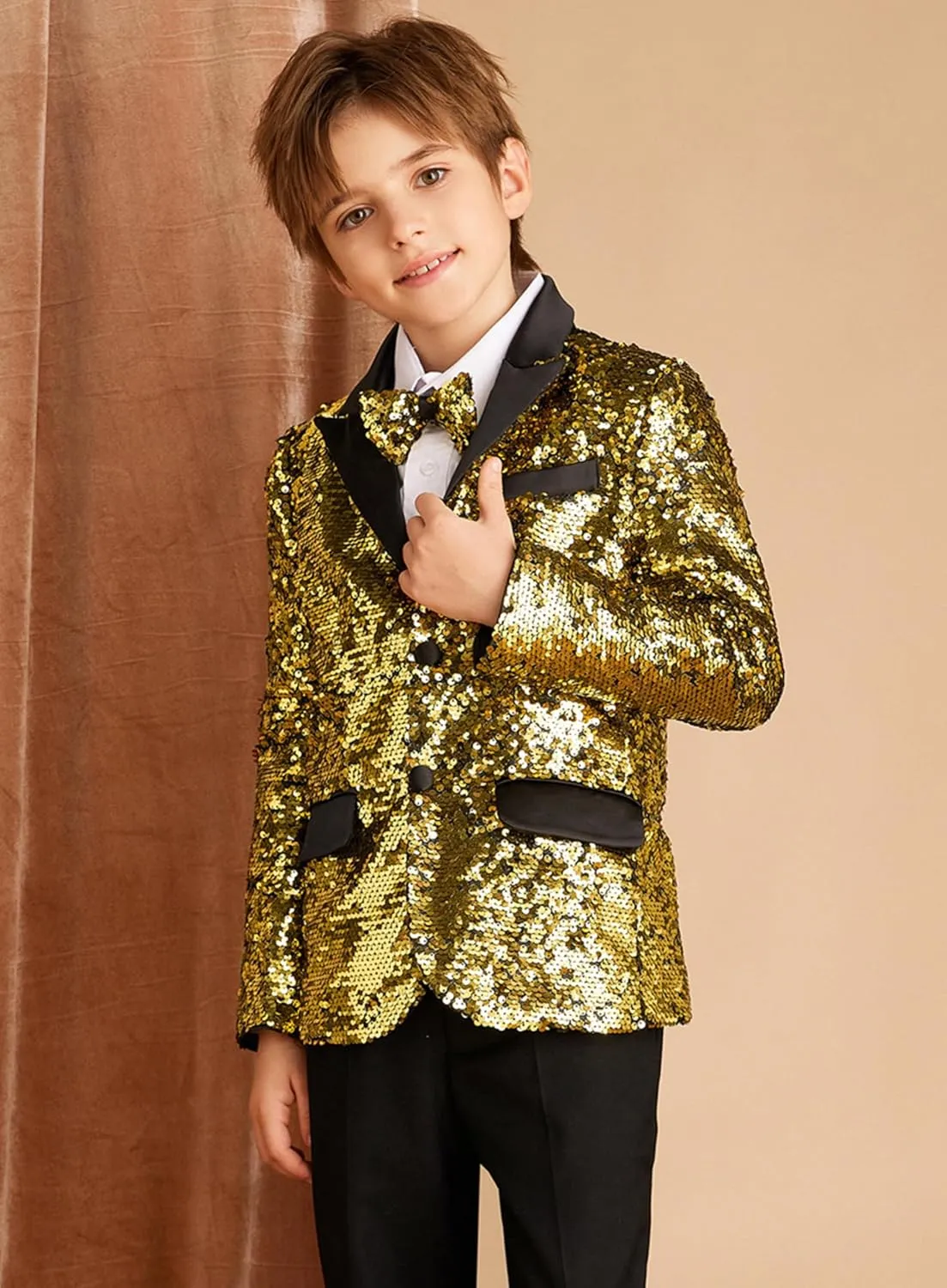 GRACE KARIN Boys Sequins Blazers Slim Fit Glitter Suit Jacket Formal Blazer for Party Prom 5-14 Years