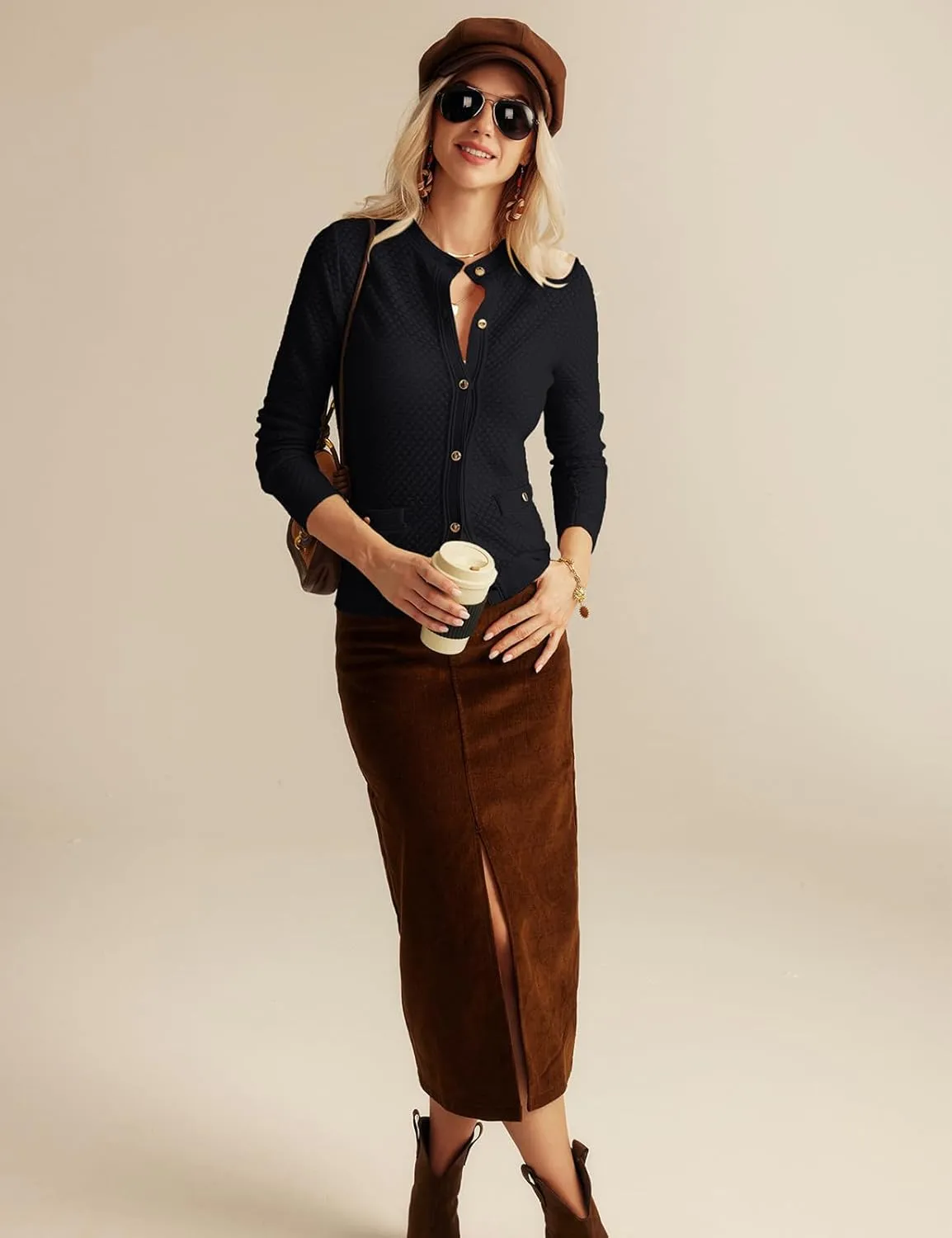 GRACE KARIN Womens 2024 Cardigan Sweaters Dressy Long Sleeve Button Down Sweater Jacket Open Front Sweater with Pockets