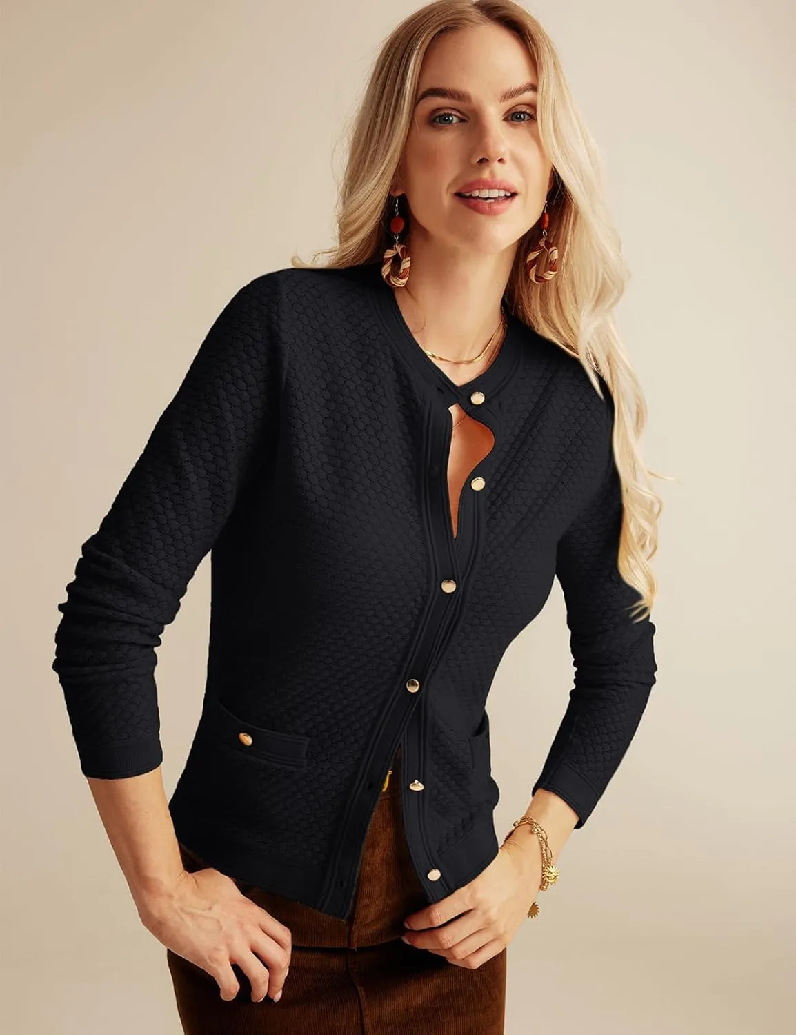 GRACE KARIN Womens 2024 Cardigan Sweaters Dressy Long Sleeve Button Down Sweater Jacket Open Front Sweater with Pockets