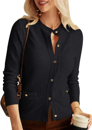 GRACE KARIN Womens 2024 Cardigan Sweaters Dressy Long Sleeve Button Down Sweater Jacket Open Front Sweater with Pockets