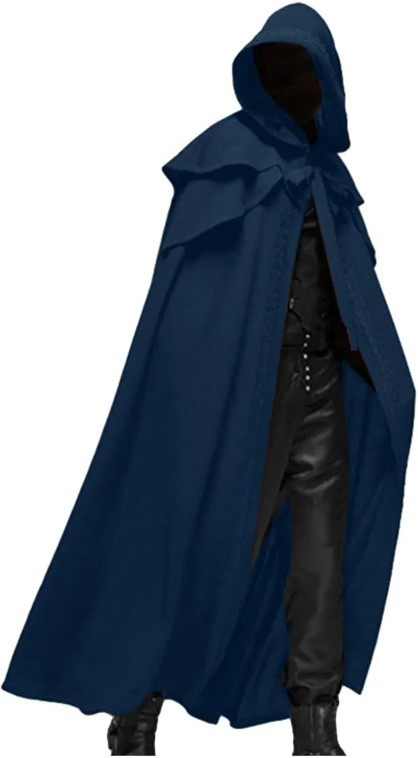 Halloween Costumes for Men Renaissance Hooded Cloak Cosplay Costumes Long Medieval Cloak Vintage Gothic Robe