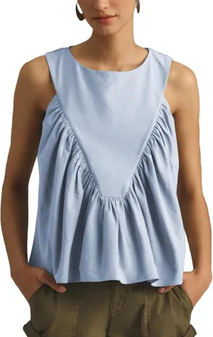 Hixiaohe Shirred Swing Tank Tops for Women Fashion Flowy Sleeveless Shirts Casual Crew Neck Blouse Loose Fit Ruffled Tops