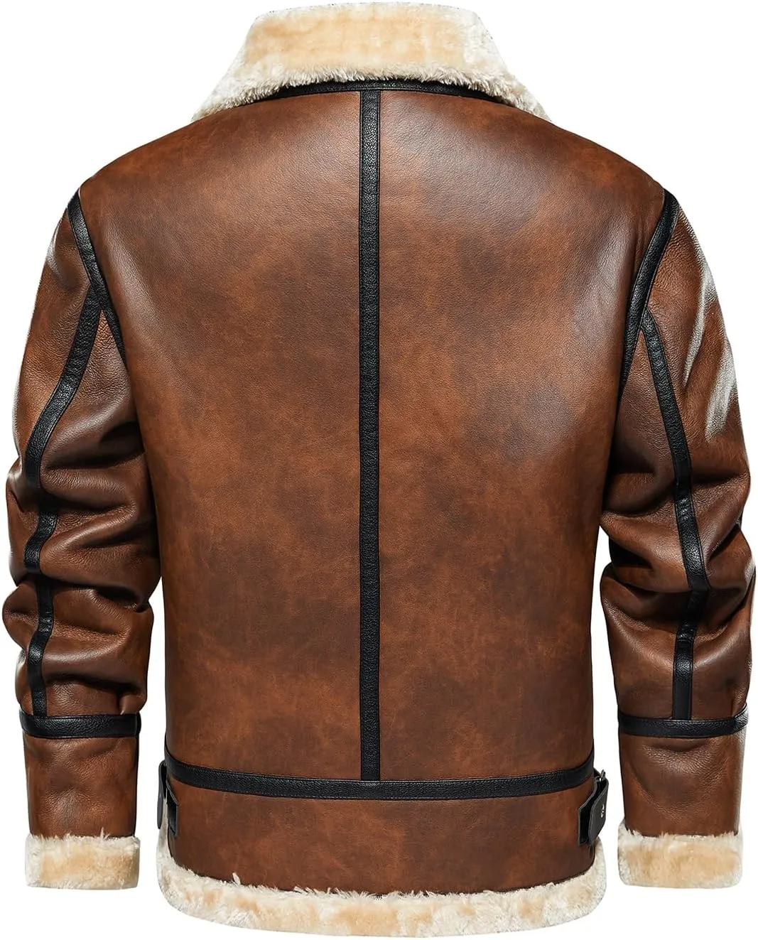 HOOD CREW Mens Faux Leather Jacket Vintage Bomber Jacket with Artificial Fur Lining Warm Winter Leather Coat