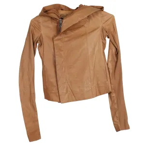 HOODED BIKER JACKET / LIGHT BROWN