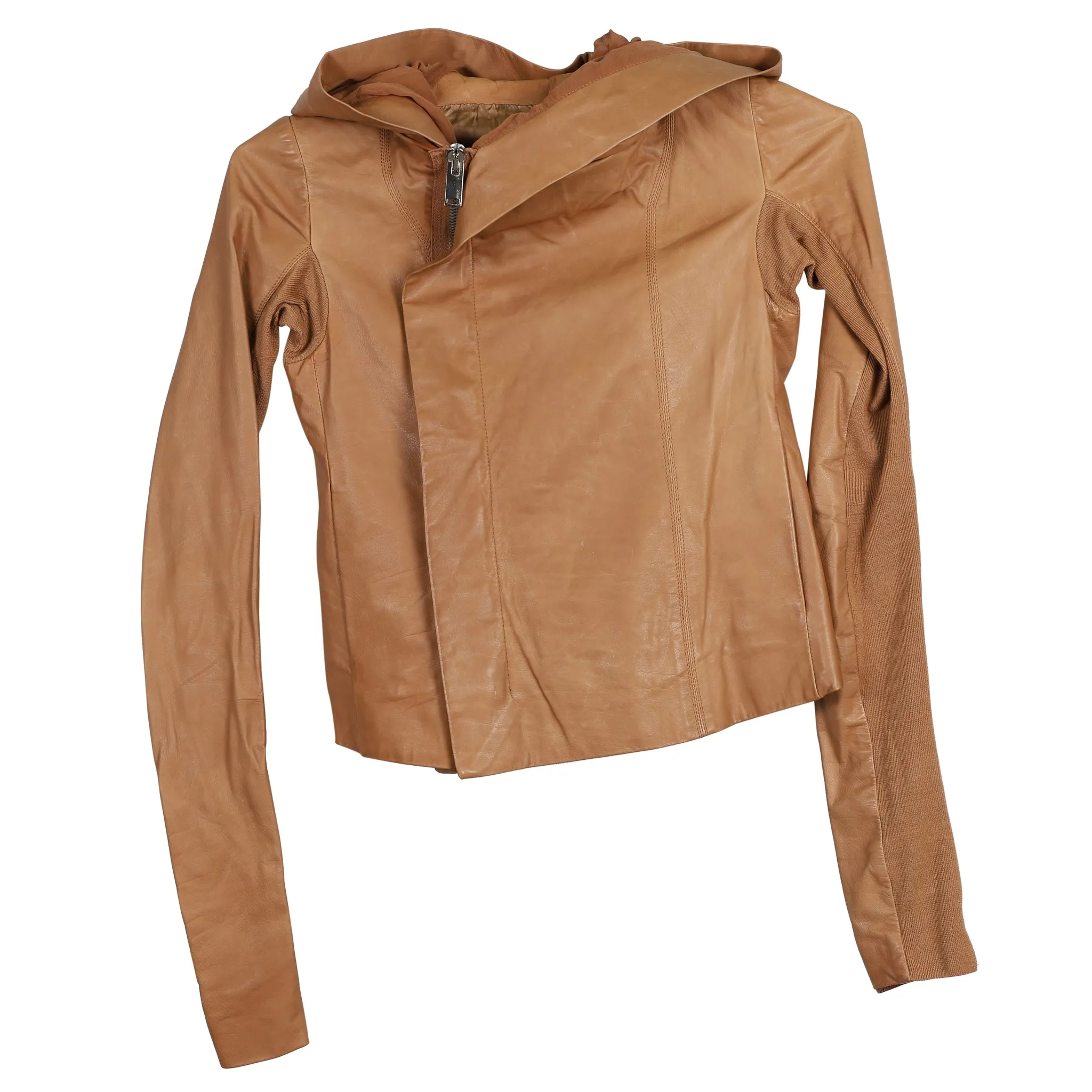 HOODED BIKER JACKET / LIGHT BROWN