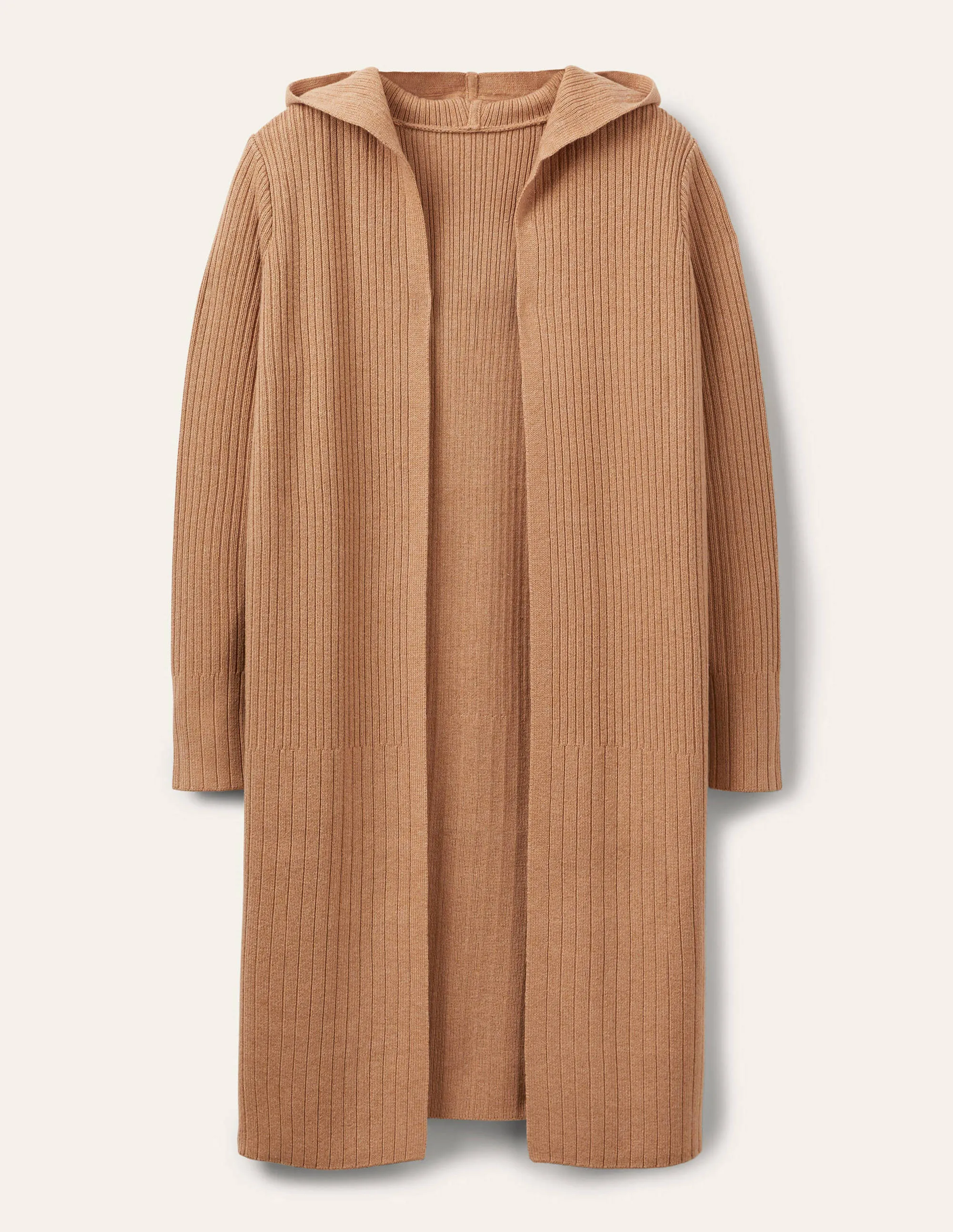 Hooded Relaxed Cardigan-Camel Melange