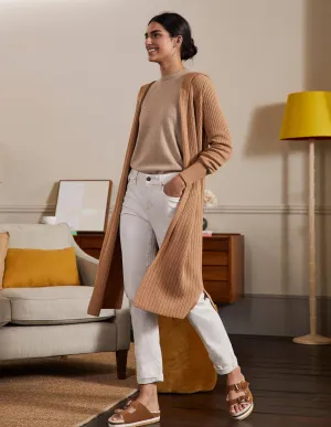 Hooded Relaxed Cardigan-Camel Melange