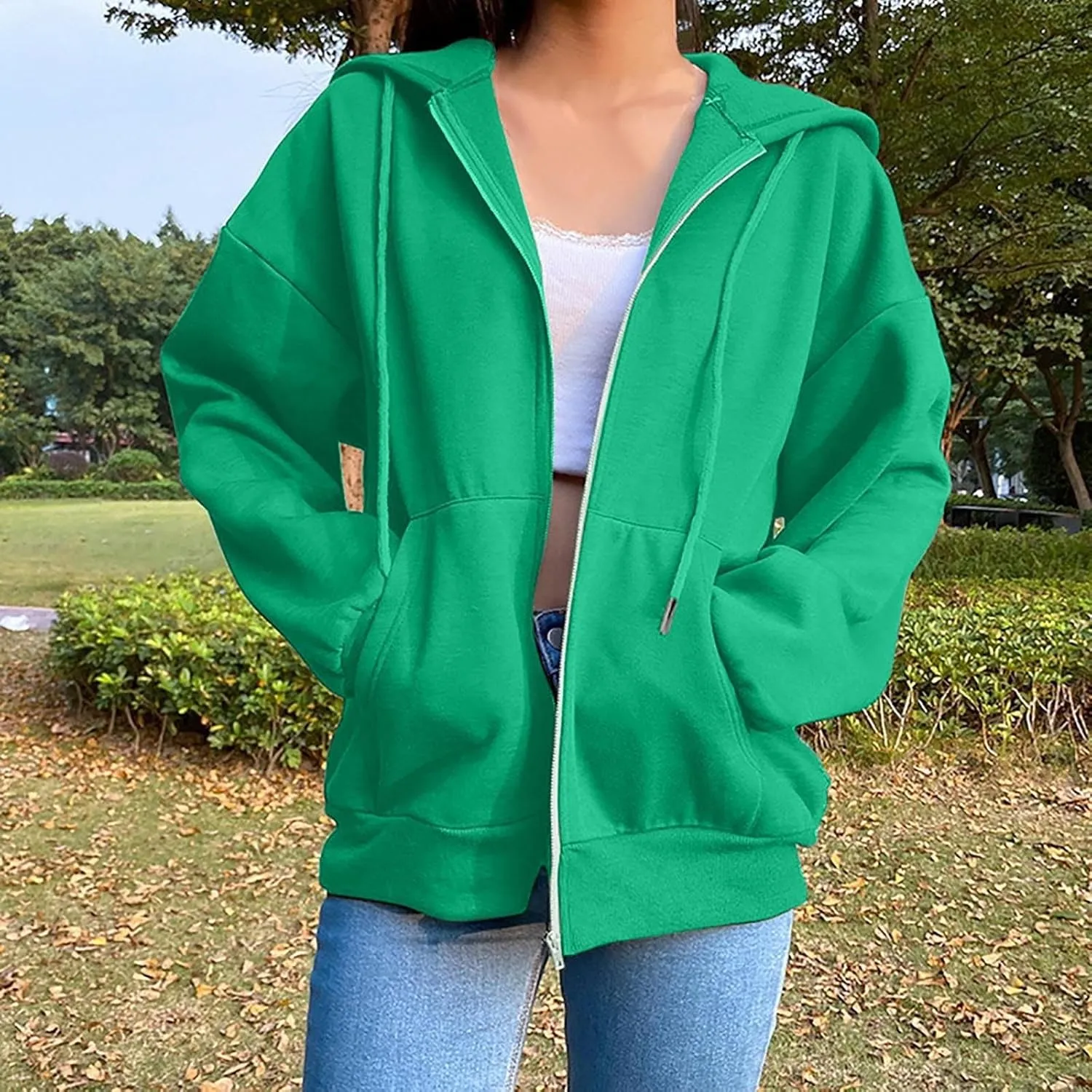 Hoodies Sweatshirts for Women 2024 Casual Long Sleeve Shirt Zip Up Fleece Hoodie Jacket Coat Fall Clothes with Pocket