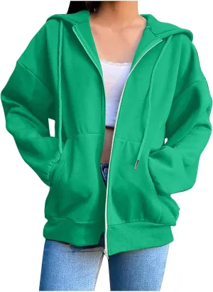 Hoodies Sweatshirts for Women 2024 Casual Long Sleeve Shirt Zip Up Fleece Hoodie Jacket Coat Fall Clothes with Pocket