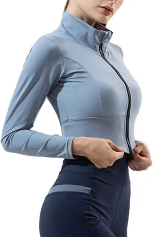 HSQMA Yoga Shirt for Women Long Sleeve Workout Shirts Slim Stretch Yoga Clothes Zipper Outdoor Running Sports Quick Dry Shirt (Color : Blue/, Size : S/)