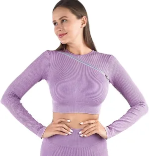 HSQMA Yoga Shirt for Women,Womens Long Sleeve Workout Shirts, Quick Dry Fitness Gym T Shirt, Breathable Athletic Gym Tops (Color : Purple, Size : S/)