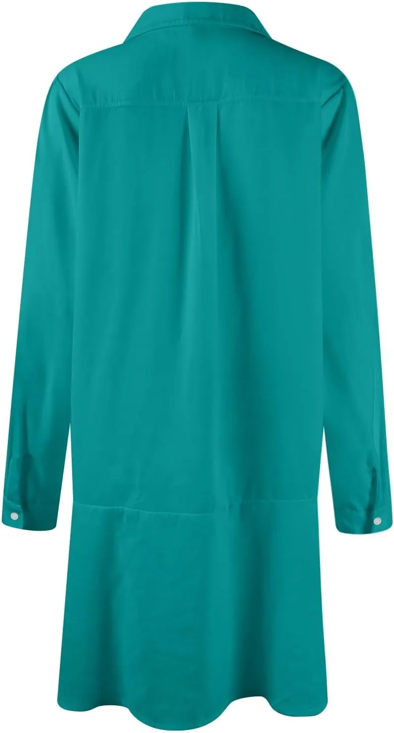 HXHYQKP Shirt Dresses for Women Long Sleeve Button Down Shirt Dress Ruffle Flowy Casual Tunic Shift Mini Dresses