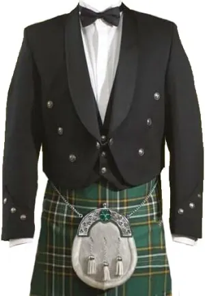 Irish Brian Boru Jacket with 3-Button Waistcoat | Wool Argyle Kilt Jacket | Men's Wedding Jacket