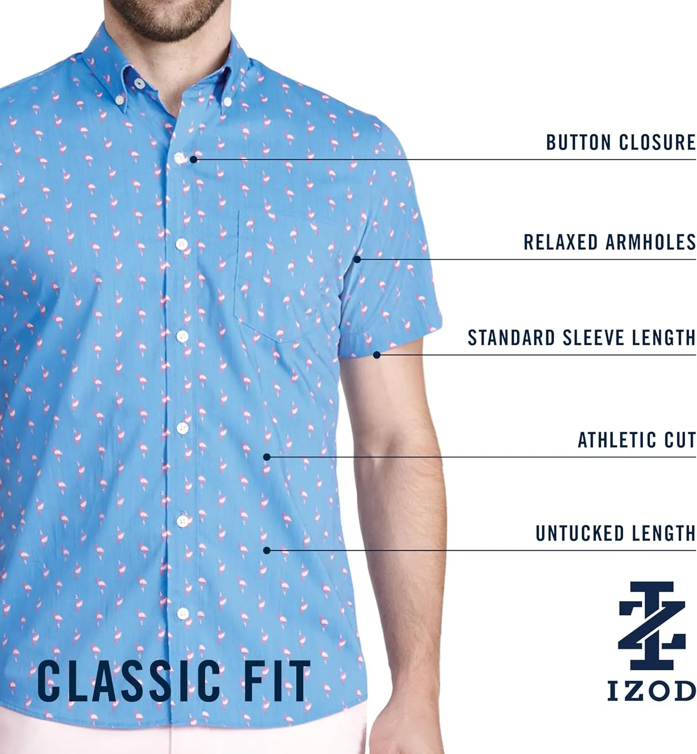Izod Mens Breeze Short Sleeve Button Down Patterned Shirt