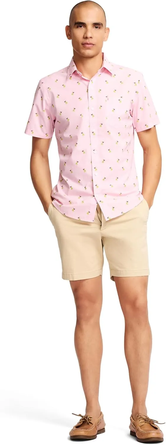 Izod Mens Breeze Short Sleeve Button Down Patterned Shirt