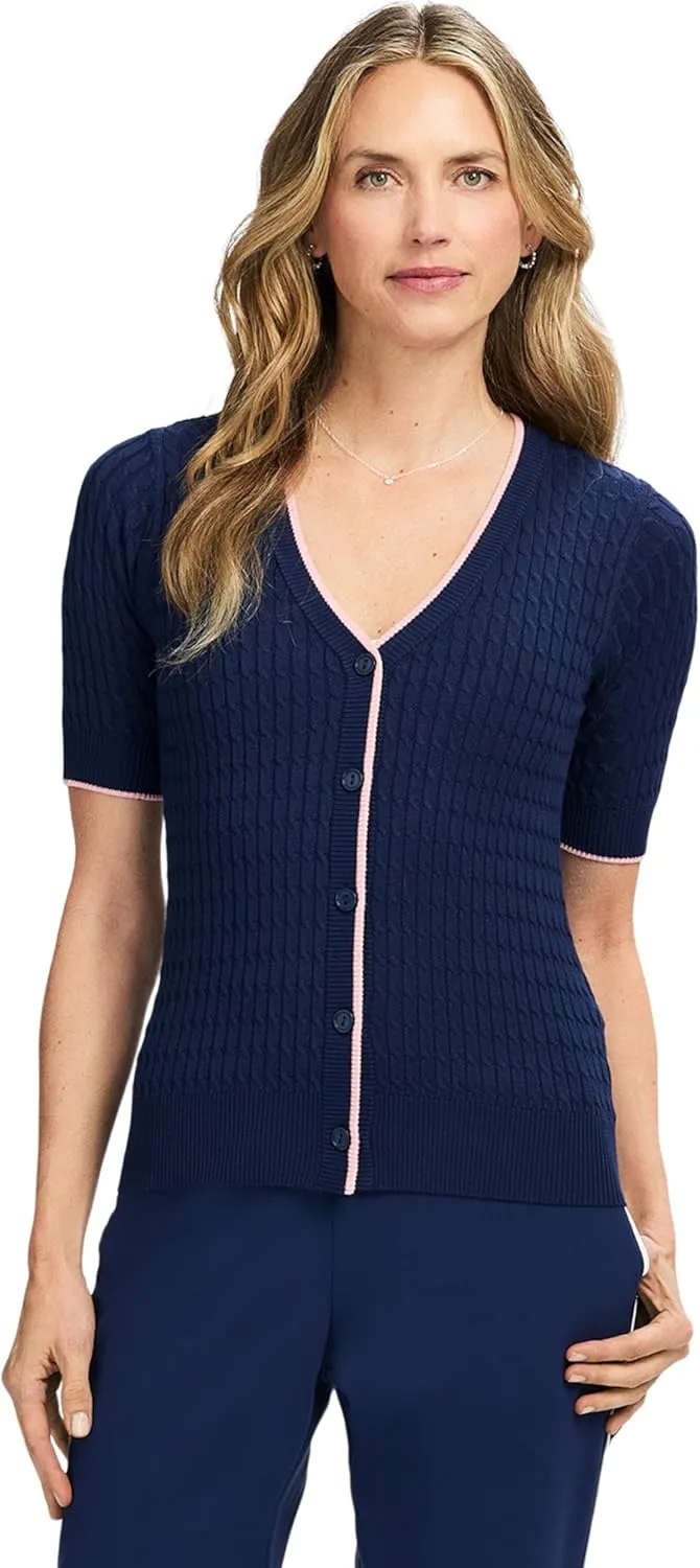 IZOD Women's Short Sleeve Cardigan Sweater