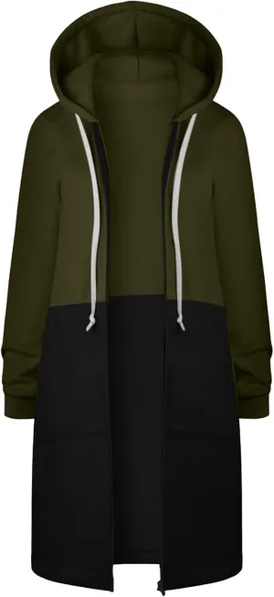 Jackets for Women Zip up Hoodies Y2K Knee Length Hooded Fleece Oversized Sweatshirts with Pockets Fall Outfits 2024