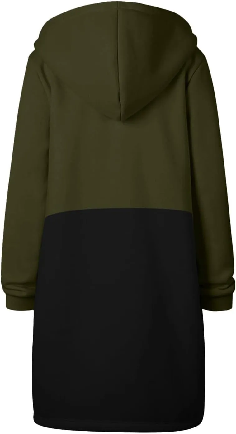 Jackets for Women Zip up Hoodies Y2K Knee Length Hooded Fleece Oversized Sweatshirts with Pockets Fall Outfits 2024