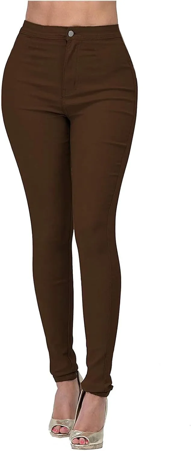 Jeggings for Women Tummy Control Jeans High Waisted Stretchy Elastic Pants Pull-on Sexy Brown Denim Pants
