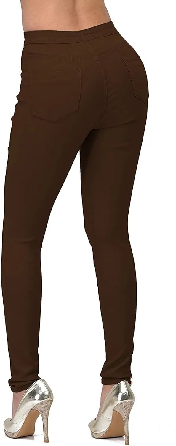 Jeggings for Women Tummy Control Jeans High Waisted Stretchy Elastic Pants Pull-on Sexy Brown Denim Pants
