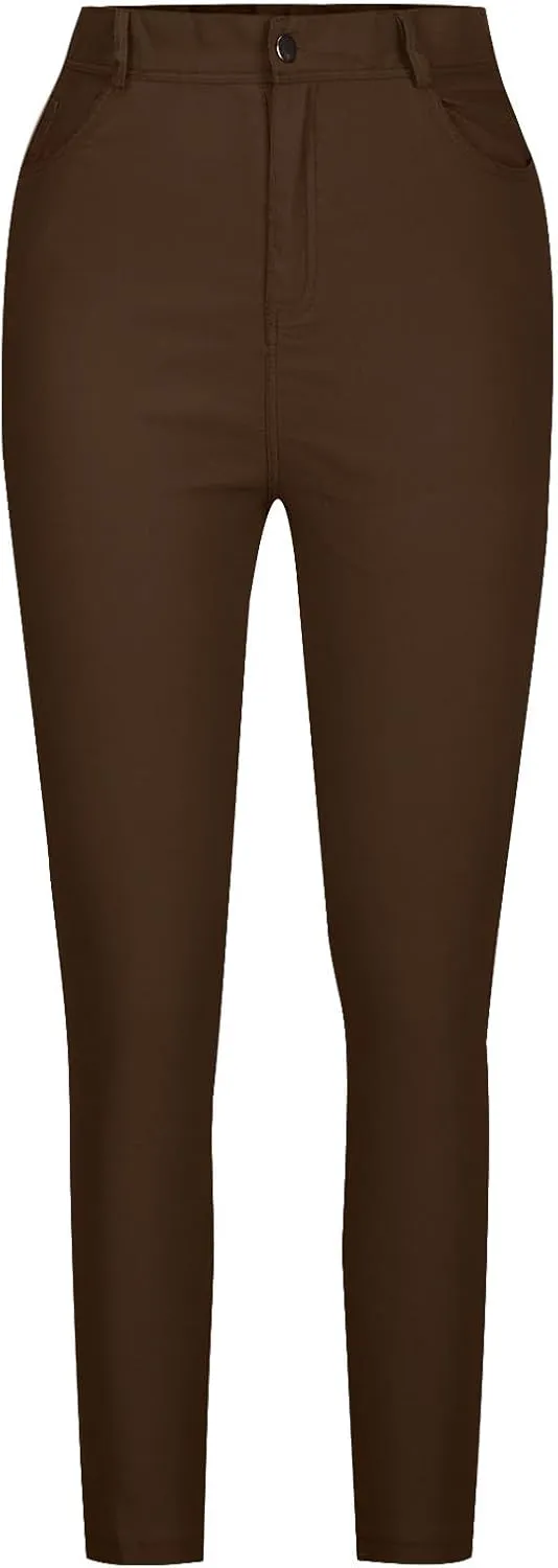 Jeggings for Women Tummy Control Jeans High Waisted Stretchy Elastic Pants Pull-on Sexy Brown Denim Pants