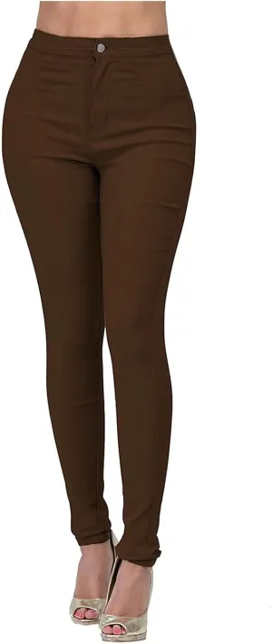 Jeggings for Women Tummy Control Jeans High Waisted Stretchy Elastic Pants Pull-on Sexy Brown Denim Pants